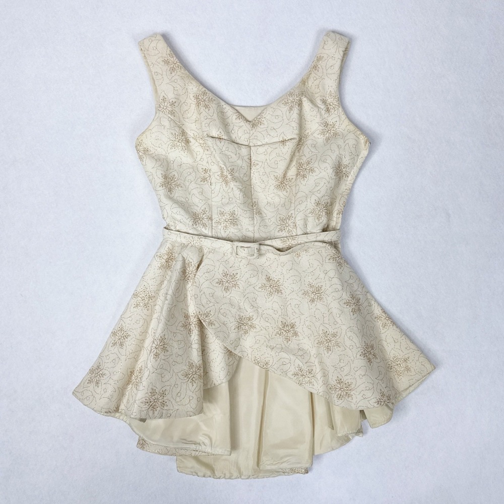 Vintage Handmade Structured Peplum Top Womens Small Cream Gold Embroidered‎ Belt